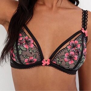 For Love and Lemons Floral Lace Bra - Black and Pink